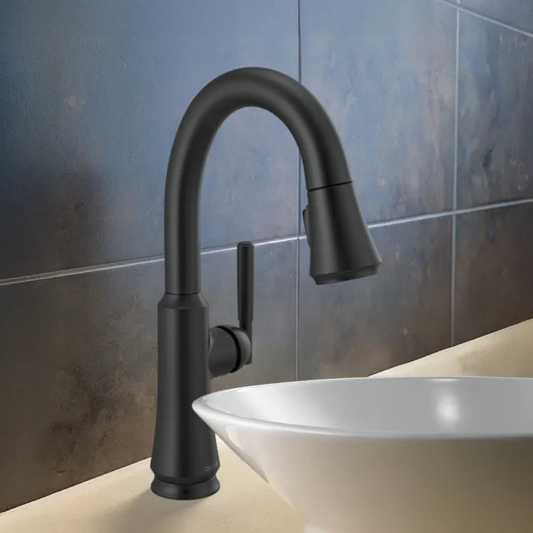 Delta Coranto Single Handle Pull-Down Bar/Prep Faucet, Diamond Seal, MagnaTite, ADA, 1.8 GPM, Matte Black - 9979-BL-DST
