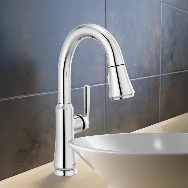 Delta Coranto Single Handle Pull-Down Bar/Prep Faucet, Diamond Seal, MagnaTite, ADA, 1.8 GPM, Chrome - 9979-DST