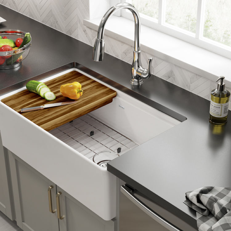 Elkay Fireclay Single Bowl Farmhouse Workstation Sink Kit - White, SWUF13020CBWH