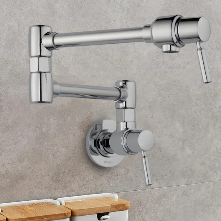 Brizo Two-Handle Wall-Mount Pot Filler with Dual-Jointed Swing Spout, 4 GPM, Polished Chrome - 62820LF-PC