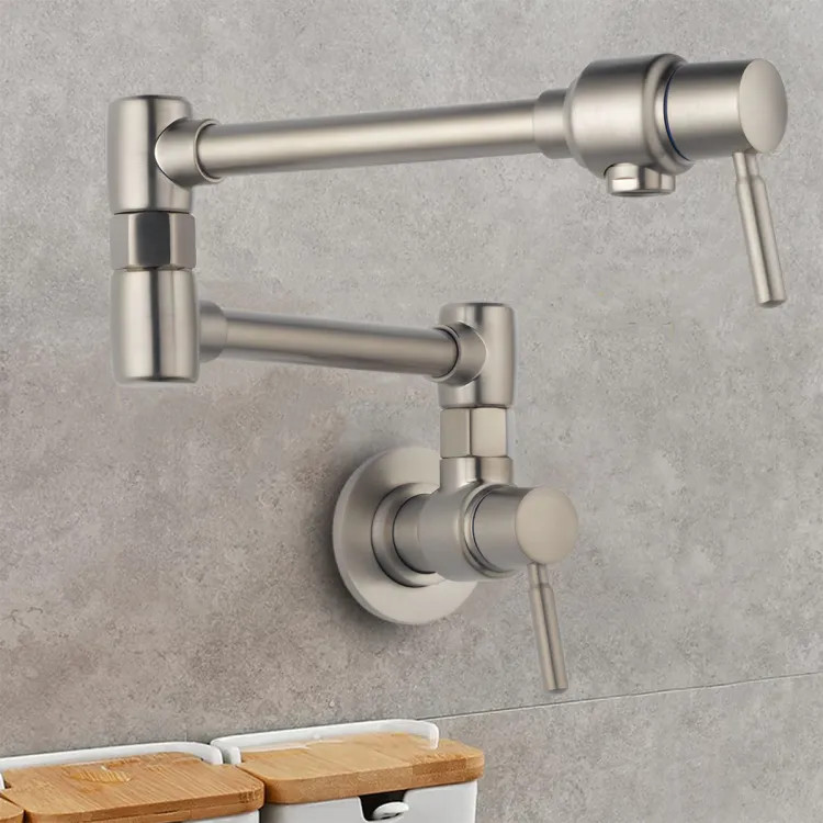 Brizo Two-Handle Wall-Mount Pot Filler with Dual-Jointed Swing Spout, 4 GPM, Brilliance Stainless - 62820LF-SS