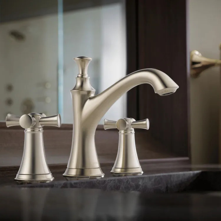 Brizo Baliza Two-Handle Widespread Deck-Mount Brilliance Brushed Nickel Bathroom Faucet with Metal Pop-Up, 1.5 GPM, Three-Hole, Less Handles - 65305LF-BNLHP