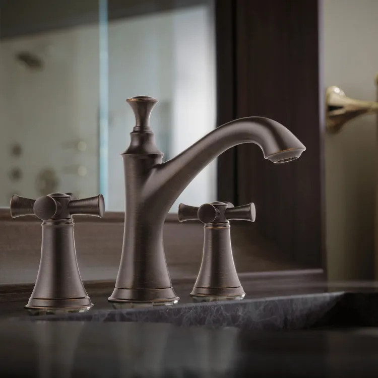 Brizo Baliza Two-Handle Widespread Deck-Mount Venetian Bronze Bathroom Faucet with Metal Pop-Up, 1.2 GPM, Three-Hole, Less Handles - 65305LF-RBLHP-ECO