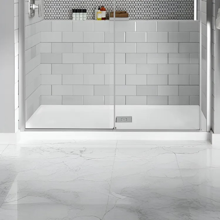 American Standard Studio 64in x 34in Single Threshold ADA Shower Base With Center Drain, Acrylic Surface, White - A8007D-FCO.020