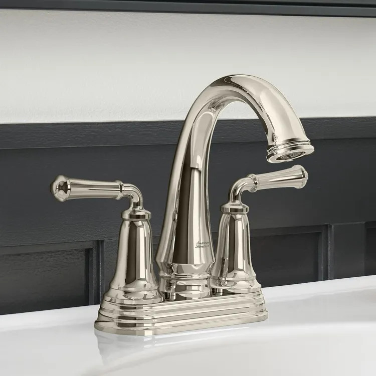 American Standard Delancey 4" Centerset Bathroom Faucet with Brass Pop-Up Drain, 1.2 GPM, ADA Compliant, Lead-Free, Polished Nickel - 7052207.278