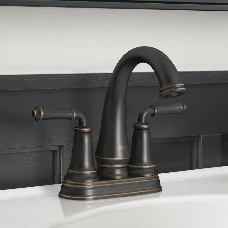 American Standard Delancey 4" Centerset Bathroom Faucet with Brass Pop-Up Drain, 1.2 GPM, ADA Compliant, Lead-Free, Legacy Bronze - 7052207.278