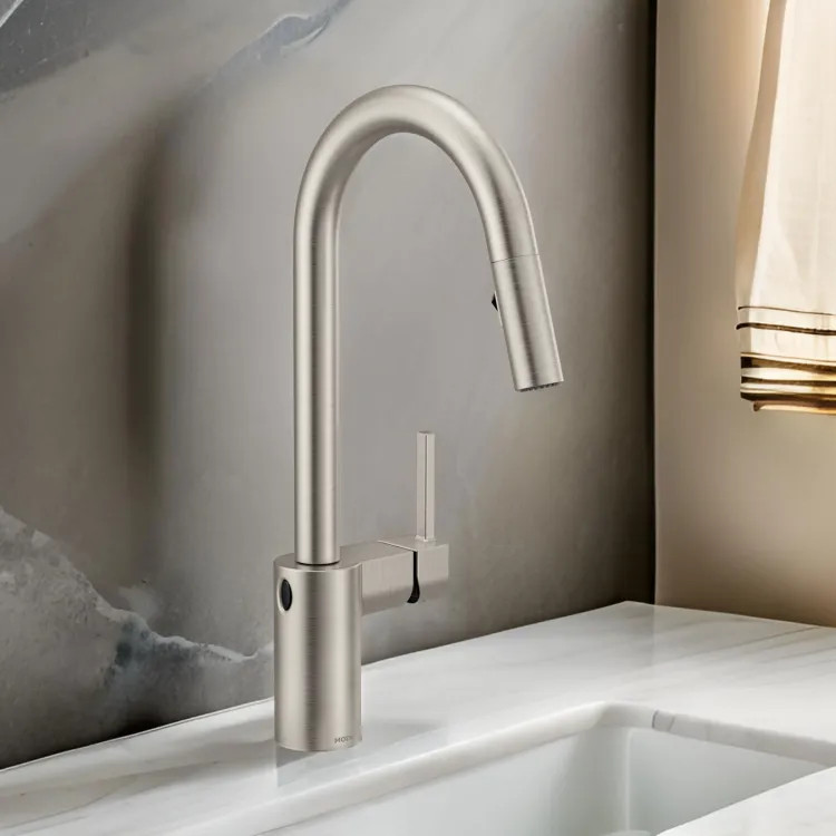 Moen Align Single Handle High-Arc Pull-Down Kitchen Faucet w/ MotionSense Wave, Spot Resist Stainless - 7565EWSRS