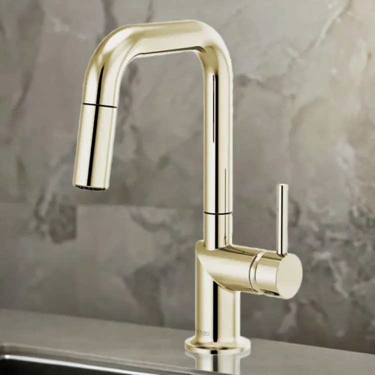 Brizo Odin Single Handle Pull-Down Bar Faucet with Swivel Spout, MagneDock, Two Function, 1.8 GPM, Brilliance Polished Nickel - 63965LF-PNLHP