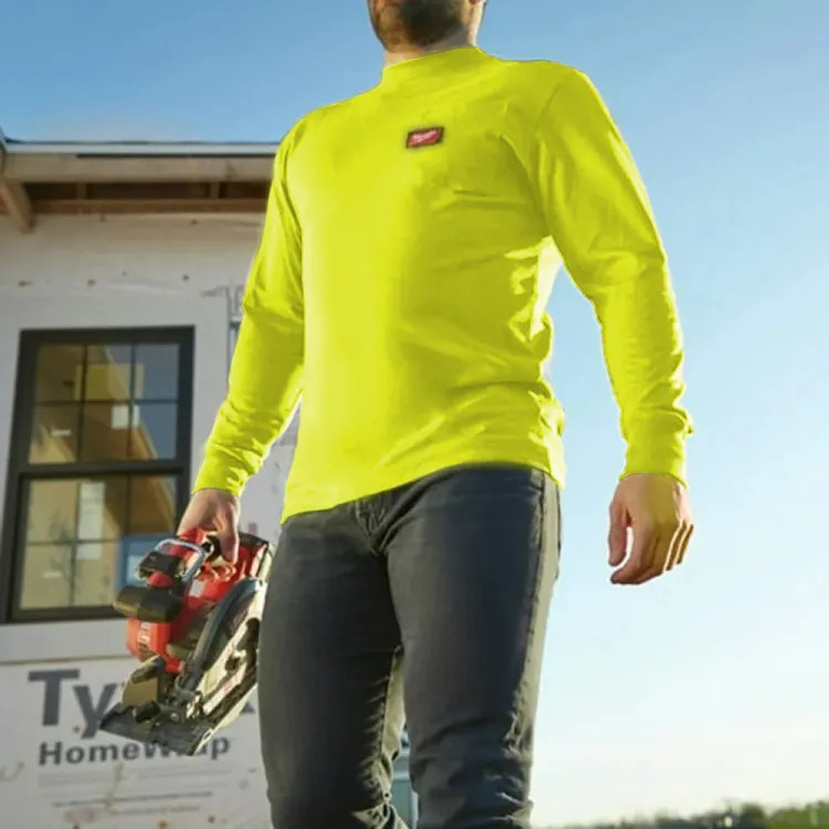 Milwaukee 3XL Hi-Vis Yellow Heavy Duty Pocket T-Shirt with Tagless Neck Label, Sun Protection, and Anti-microbial Treatment, Long Sleeve - 602HV-3X