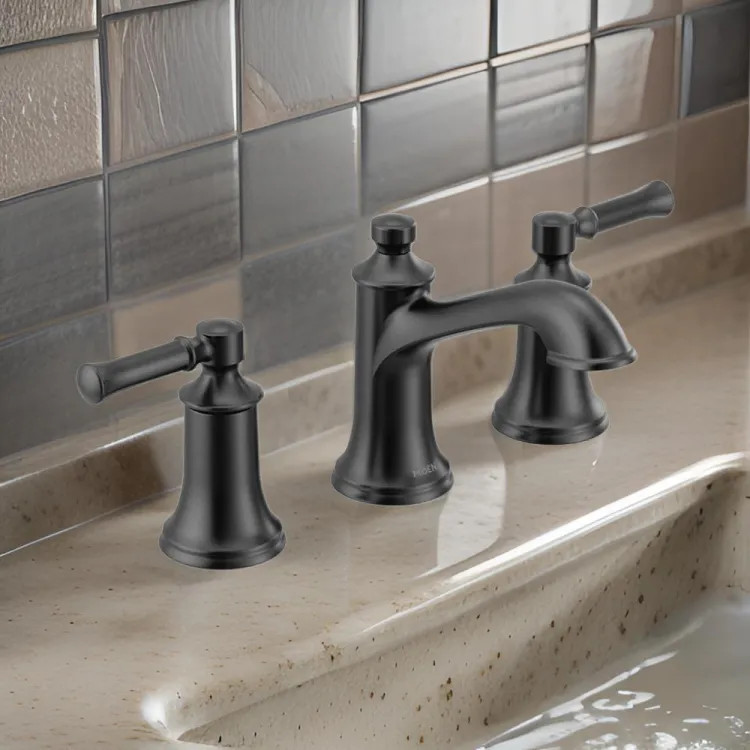 Moen Dartmoor Two-Handle Widespread Matte Black Bathroom Faucet, 1.2 GPM, 60 PSI, WaterSense, Lever Handles, Three-Holes - T6805BL