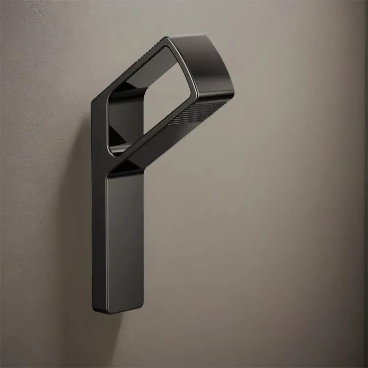 Brizo Kintsu 7/9" Bent Bar Single Robe Hook with Mounting Hardware, Wall Mount, Metal, Brilliance Black Onyx - 693406-BNX