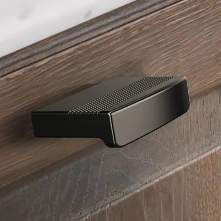 Brizo Kintsu Rectangular Metal Bin Knob, Brilliance Black Onyx - 699207-BNX