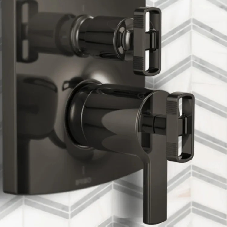 Brizo Kintsu TempAssure Thermostatic Integrated Diverter Trim Lever Handles, ADA, Brilliance Black Onyx - HL7506-BNX