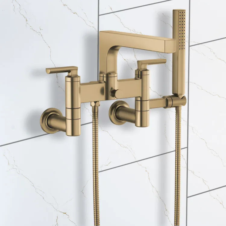 Brizo Kintsu Two-Handle Tub Filler Trim Kit w/ Lever Handles, Single-Function Handshower, Multi-Mount, Brilliance Luxe Gold - T70306-GL