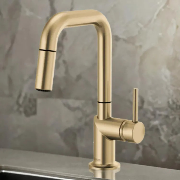 Brizo Odin Single Handle Pull-Down Bar Faucet with Swivel Spout, MagneDock, Two Function, 1.8 GPM, Brilliance Luxe Gold - 63965LF-GLLHP