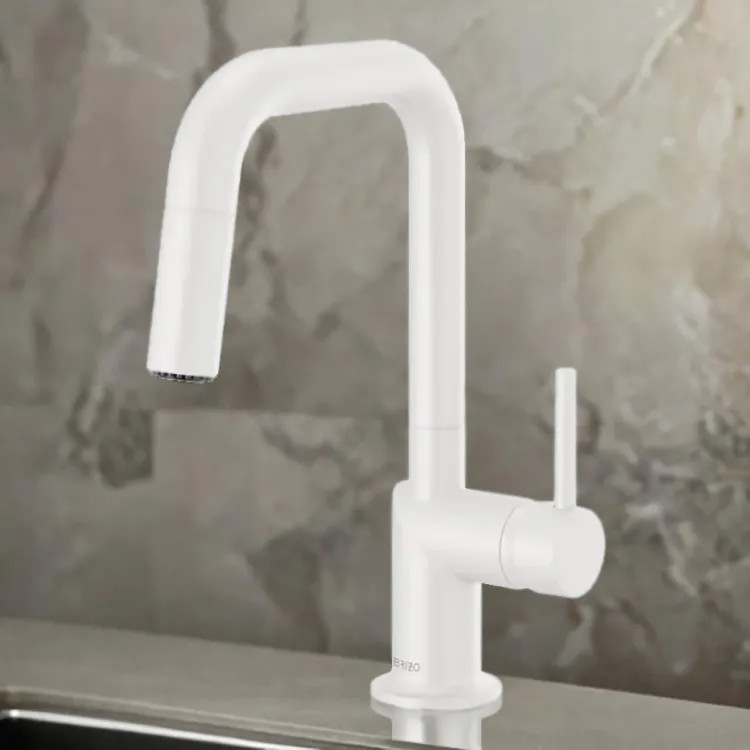 Brizo Jason Wu Single Handle Pull-Down Bar Faucet with Swivel Spout, MagneDock, Two Function, 1.8 GPM, Matte White - 63965LF-MWLHP