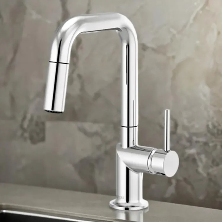 Brizo Odin Single Handle Pull-Down Bar Faucet with Swivel Spout, MagneDock, Two Function, 1.8 GPM, Polished Chrome - 63965LF-PCLHP