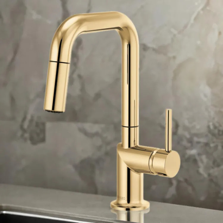 Brizo Odin Single Handle Pull-Down Bar Faucet with Swivel Spout, MagneDock, Two Function, 1.8 GPM, Brilliance Polished Gold - 63965LF-PGLHP