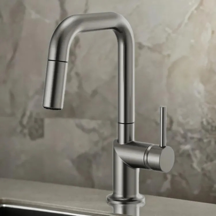 Brizo Odin Single Handle Pull-Down Bar Faucet with Swivel Spout, MagneDock, Two Function, 1.8 GPM, Brilliance Luxe Steel - 63965LF-SLLHP