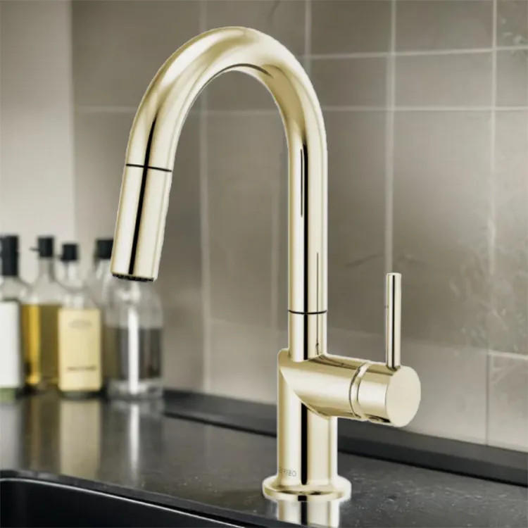 Brizo Odin Single Handle Pull-Down Bar Faucet with High-Arc Swivel Spout, MagneDock, Two Function, 1.8 GPM, Brilliance Polished Nickel - 63975LF-PNLHP