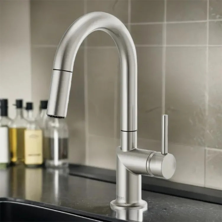 Brizo Odin Single Handle Pull-Down Bar Faucet with High-Arc Swivel Spout, MagneDock, Two Function, 1.8 GPM, Brilliance Stainless - 63975LF-SSLHP