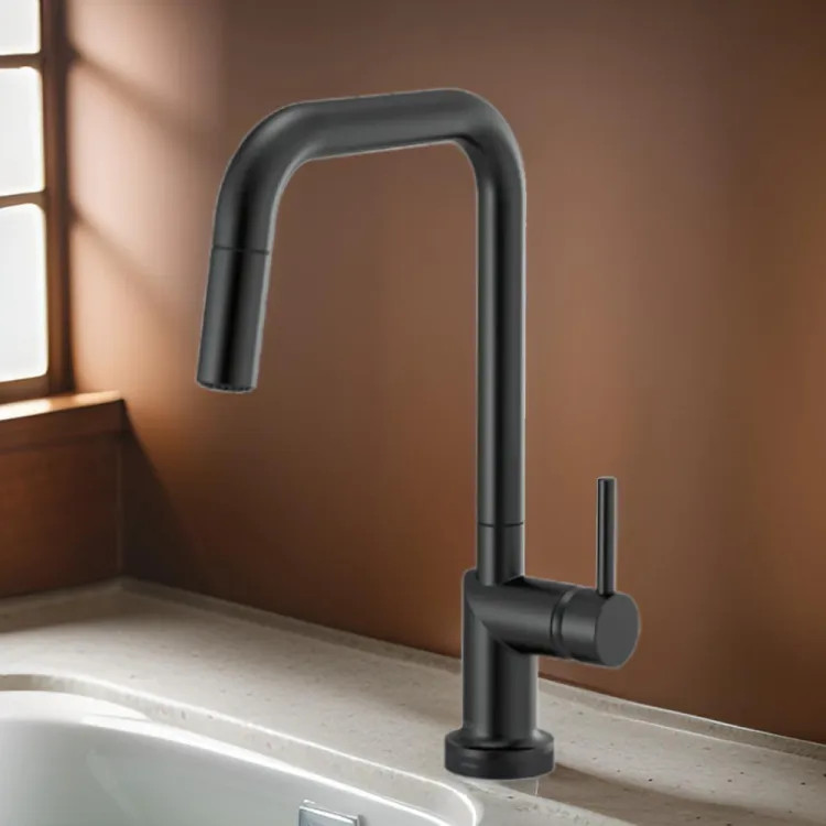 Brizo Odin SmartTouch Pull-Down Kitchen Faucet with Square Swivel Spout, MagneDock, Two Function, 1.8 GPM, Matte Black - 64065LF-BLLHP