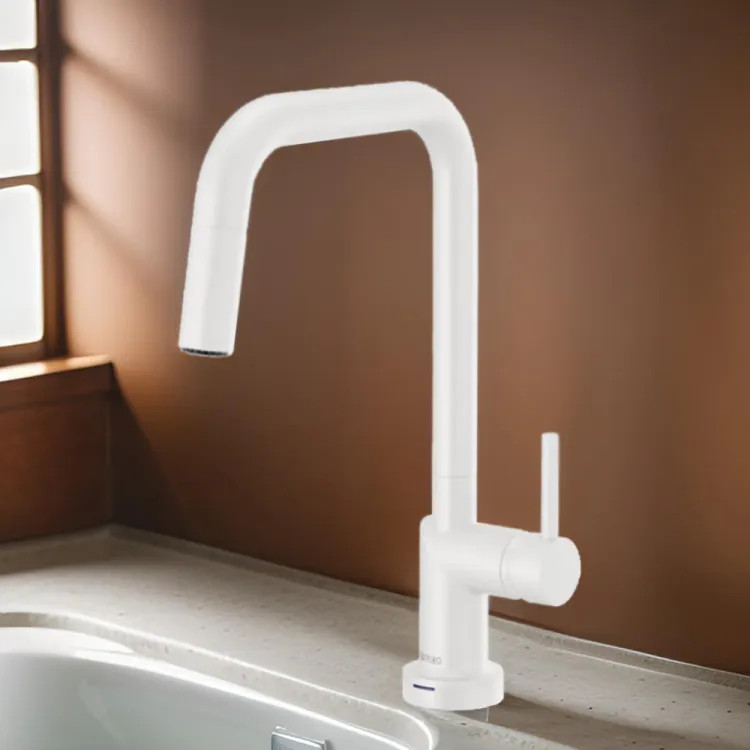 Brizo Jason Wu SmartTouch Pull-Down Kitchen Faucet with Square Swivel Spout, MagneDock, Two Function, 1.8 GPM, Matte White - 64065LF-MWLHP