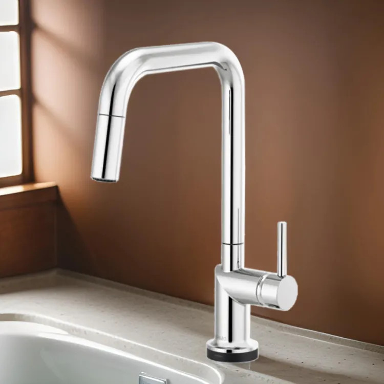 Brizo Odin SmartTouch Pull-Down Kitchen Faucet with Square Swivel Spout, MagneDock, Two Function, 1.8 GPM, Polished Chrome - 64065LF-PCLHP