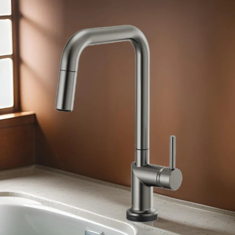 Brizo Odin SmartTouch Pull-Down Kitchen Faucet with Square Swivel Spout, MagneDock, Two Function, 1.8 GPM, Brilliance Luxe Steel - 64065LF-SLLHP