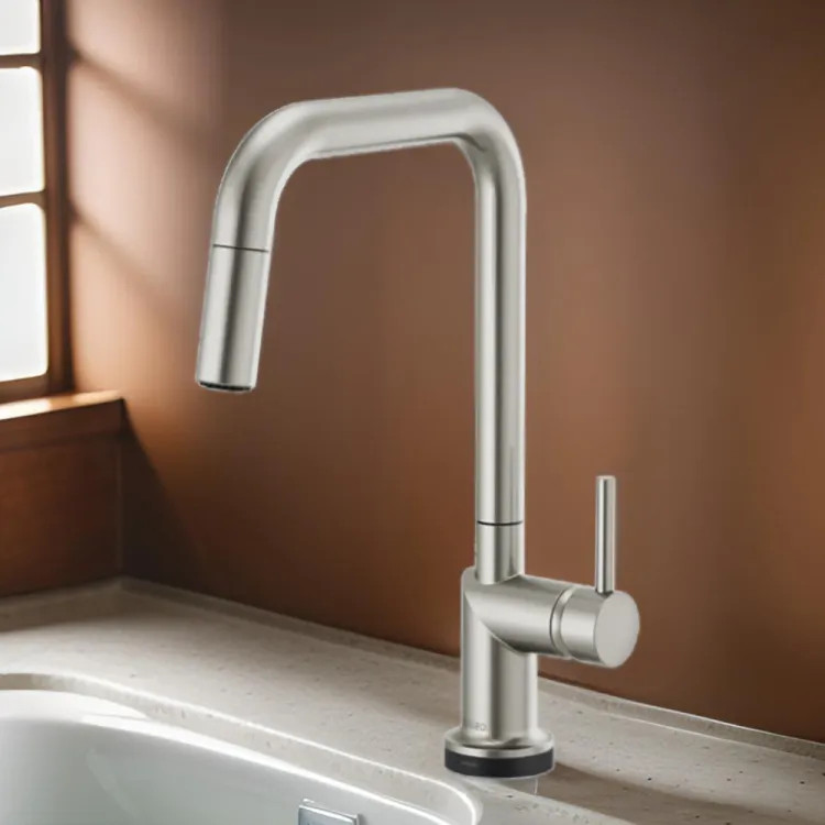 Brizo Odin SmartTouch Pull-Down Kitchen Faucet with Square Swivel Spout, MagneDock, Two Function, 1.8 GPM, Brilliance Stainless - 64065LF-SSLHP