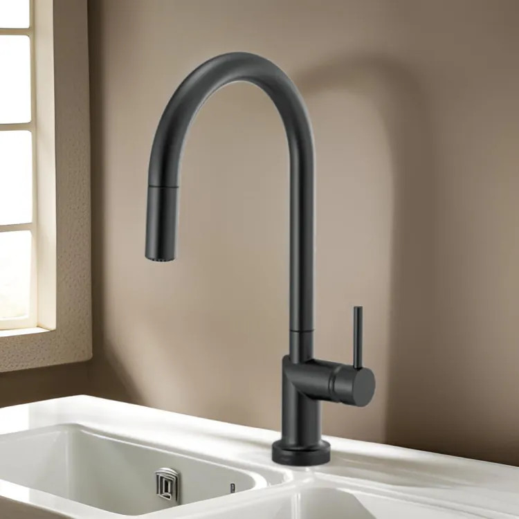 Brizo Odin Pull-Down Kitchen Faucet with SmartTouch, Swivel Spout, MagneDock, Two Function, 1.8 GPM, Matte Black - 64075LF-BLLHP