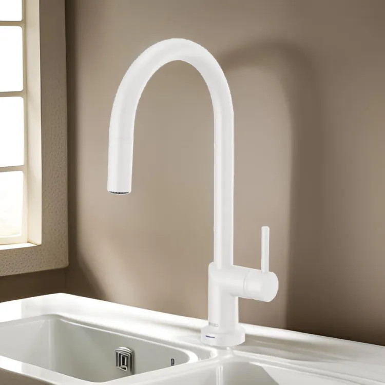 Brizo Jason Wu Pull-Down Kitchen Faucet with SmartTouch, Swivel Spout, MagneDock, Two Function, 1.8 GPM, Matte White - 64075LF-MWLHP