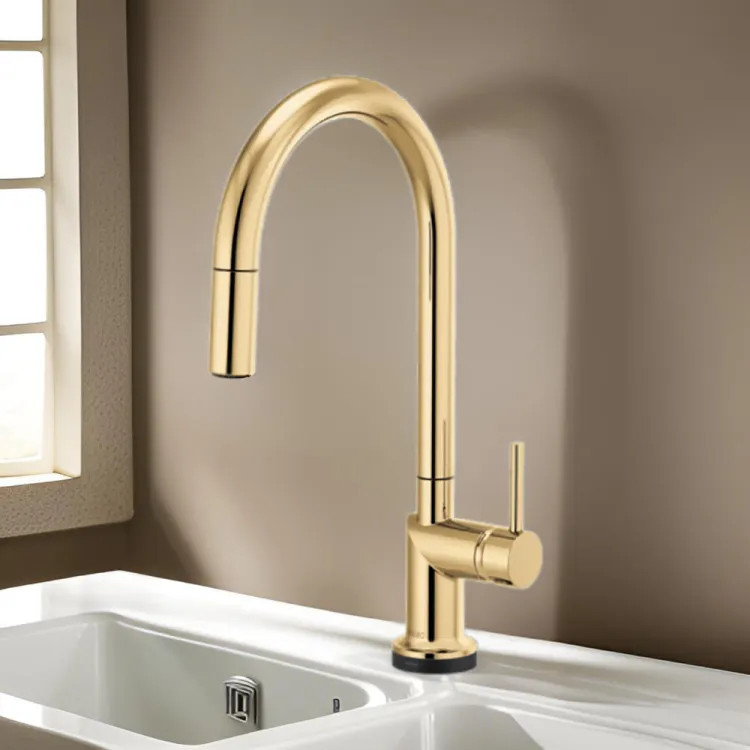 Brizo Odin Pull-Down Kitchen Faucet with SmartTouch, Swivel Spout, MagneDock, Two Function, 1.8 GPM, Brilliance Polished Gold - 64075LF-PGLHP