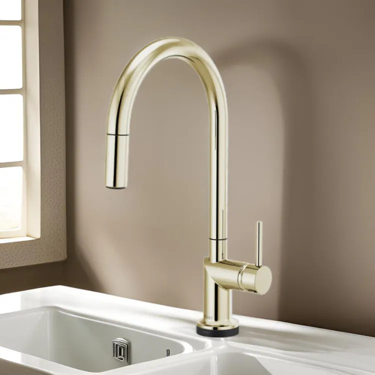 Brizo Odin Pull-Down Kitchen Faucet with SmartTouch, Swivel Spout, MagneDock, Two Function, 1.8 GPM, Brilliance Polished Nickel - 64075LF-PNLHP