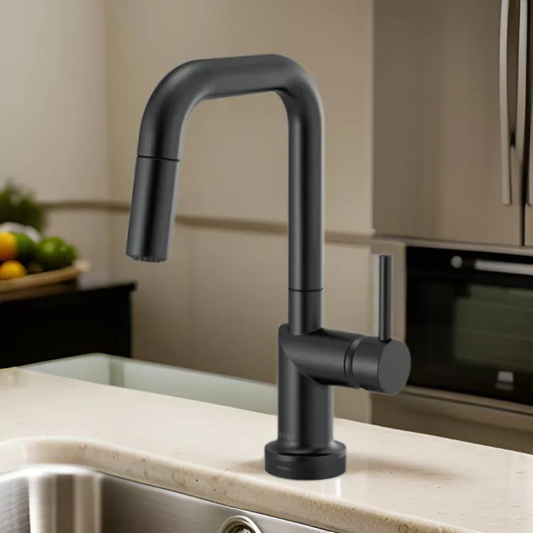 Brizo Odin SmartTouch Pull-Down Prep Kitchen Faucet with Square Spout, Diamond Seal Technology, MagneDock Magnetic Docking, Touch-Clean, 1.8 GPM, Matte Black - 64965LF-BLLHP