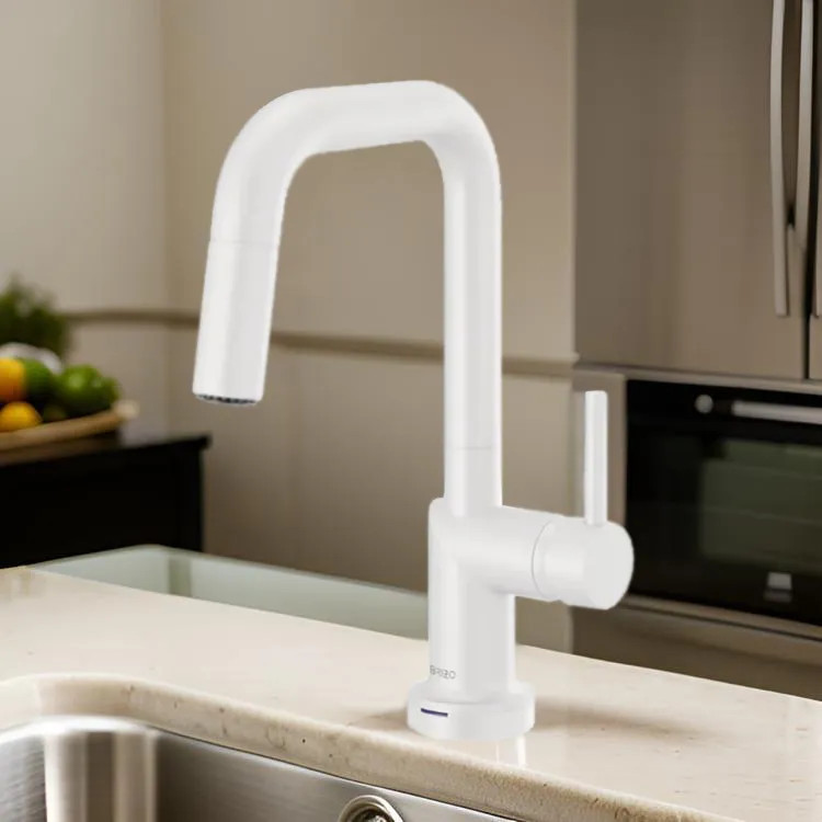 Brizo Jason Wu SmartTouch Pull-Down Prep Kitchen Faucet with Square Spout, Diamond Seal Technology, MagneDock Magnetic Docking, Touch-Clean, 1.8 GPM, Matte White - 64965LF-MWLHP