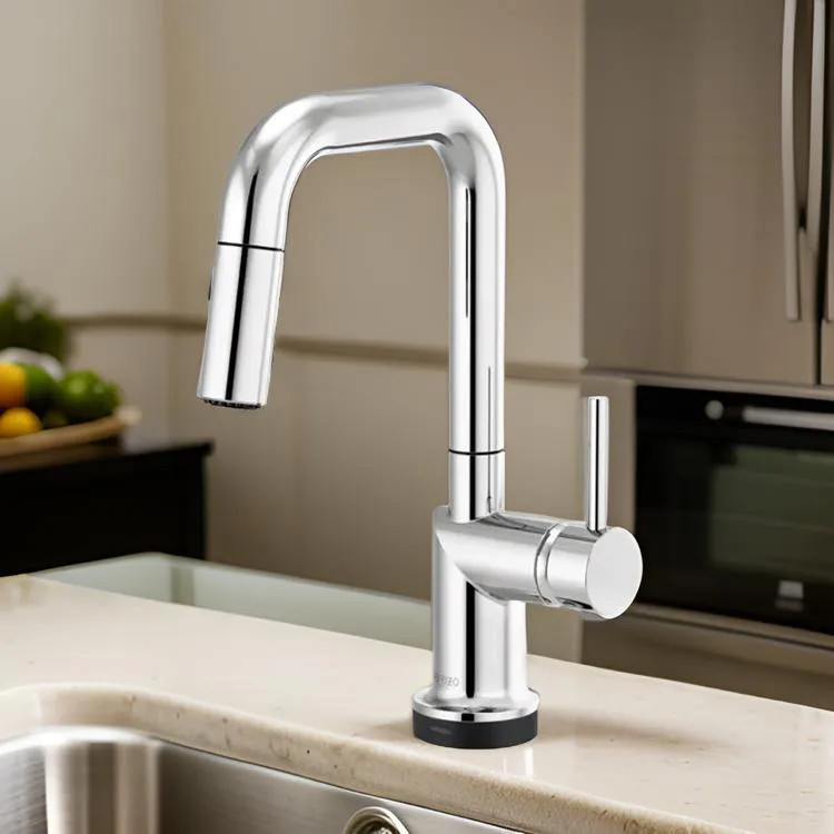 Brizo Odin SmartTouch Pull-Down Prep Kitchen Faucet with Square Spout, Diamond Seal Technology, MagneDock Magnetic Docking, Touch-Clean, 1.8 GPM, Polished Chrome - 64965LF-PCLHP