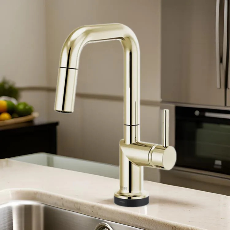 Brizo Odin SmartTouch Pull-Down Prep Kitchen Faucet with Square Spout, Diamond Seal Technology, MagneDock Magnetic Docking, Touch-Clean, 1.8 GPM, Brilliance Polished Nickel - 64965LF-PNLHP