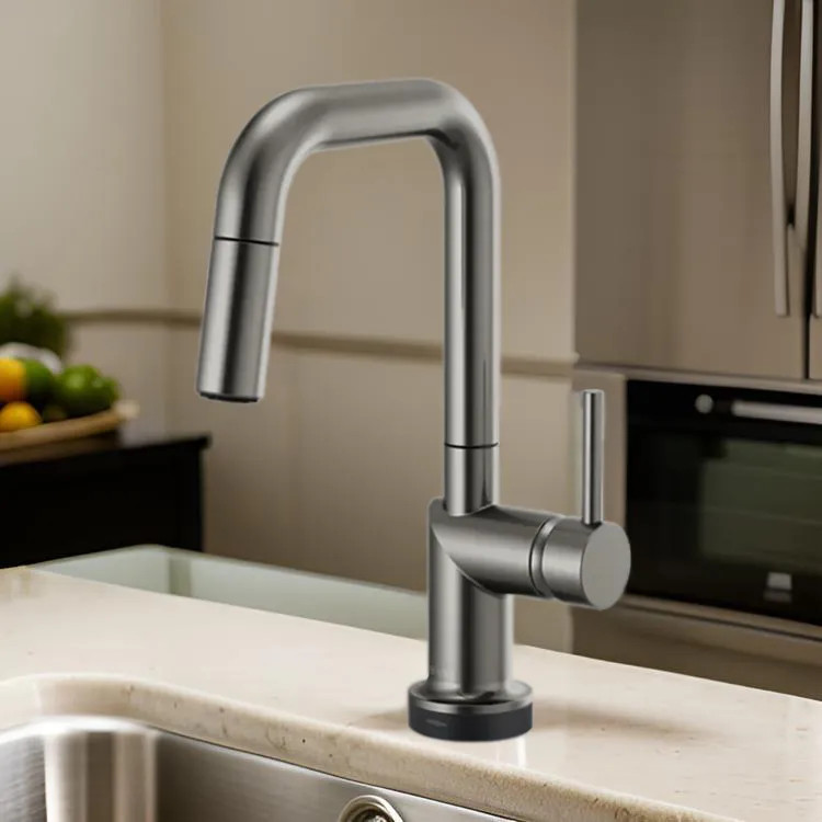 Brizo Odin SmartTouch Pull-Down Prep Kitchen Faucet with Square Spout, Diamond Seal Technology, MagneDock Magnetic Docking, Touch-Clean, 1.8 GPM, Brilliance Luxe Steel - 64965LF-SLLHP