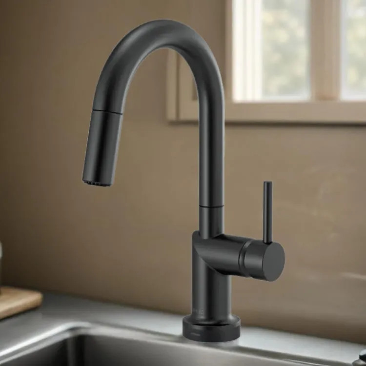 Brizo Odin SmartTouch Pull-Down Bar/Prep Faucet with Arc Spout, Diamond Seal, MagneDock, Touch-Clean, 1.8 GPM, Matte Black - 64975LF-BLLHP