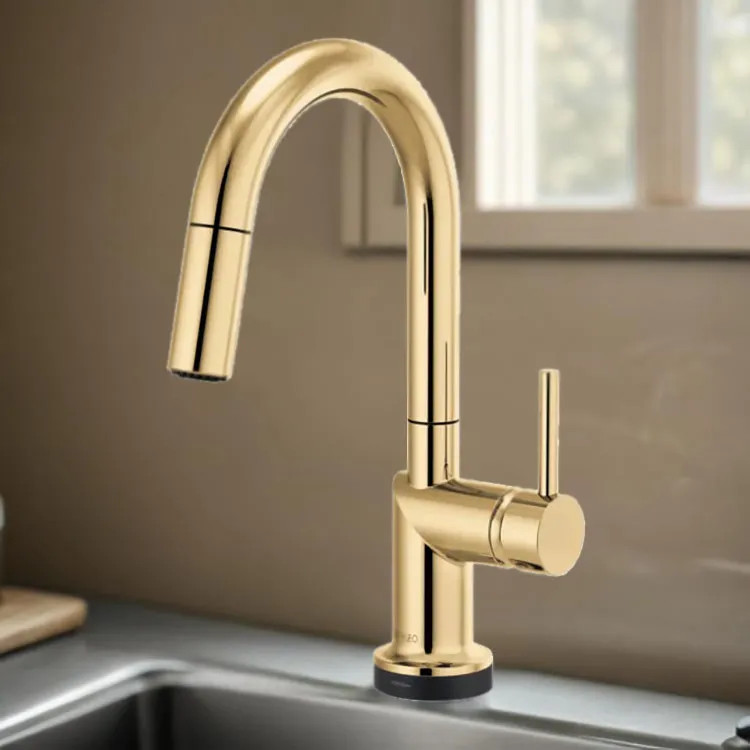 Brizo Odin SmartTouch Pull-Down Bar/Prep Faucet with Arc Spout, Diamond Seal, MagneDock, Touch-Clean, 1.8 GPM, Brilliance Polished Gold - 64975LF-PGLHP