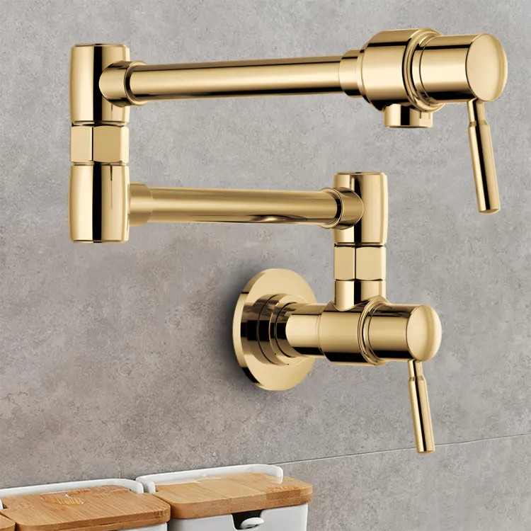 Brizo Two-Handle Wall-Mount Pot Filler with Dual-Jointed Swing Spout, 4 GPM, Brilliance Polished Gold - 62820LF-PG