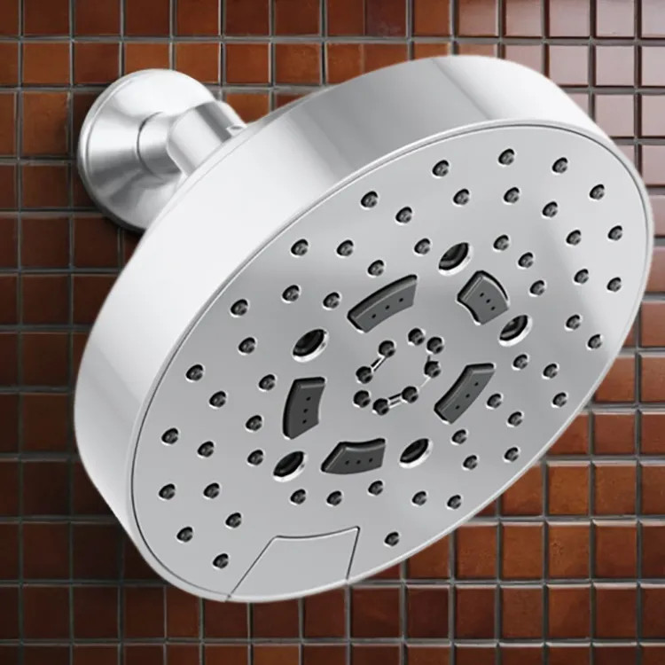 Brizo Essential 7" Wall-Mount Shower Head, Five-Function, H2Okinetic, Touch-Clean, 2.5 GPM, Polished Chrome - 87492-PC-2.5