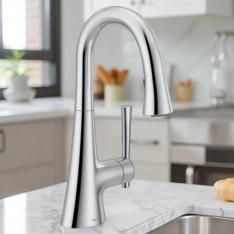 Moen Kurv Single Handle High Arc Pull-Down Bar/Prep Faucet, 1.5 GPM, Chrome - 6126