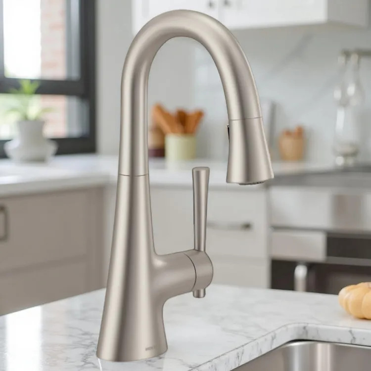 Moen Kurv Single Handle High Arc Pull-Down Bar/Prep Faucet, 1.5 GPM, Spot Resist Stainless - 6126SRS