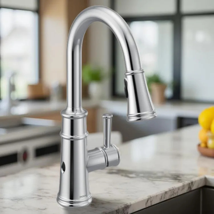 Moen Belfield Single-Handle High Arc Pull-Down Kitchen Faucet w/ MotionSense Wave, 1.5 GPM, Chrome - 7260EWC