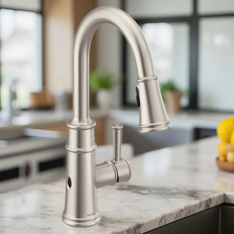 Moen Belfield Single-Handle High Arc Pull-Down Kitchen Faucet w/ MotionSense Wave, 1.5 GPM, Spot Resist Stainless - 7260EWSRS