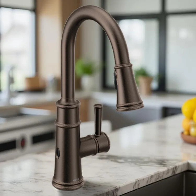 Moen Belfield Single-Handle High Arc Pull-Down Kitchen Faucet w/ MotionSense Wave, 1.5 GPM, Oil Rubbed Bronze - 7260EWORB