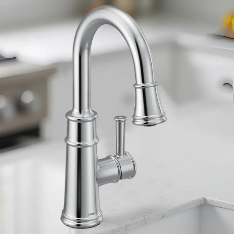 Moen Belfield Single-Handle High Arc Pull-Down Bar/Prep Faucet, 1.5 GPM, Chrome - 6260