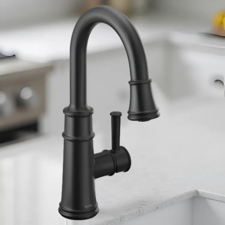 Moen Belfield Single-Handle High Arc Pull-Down Bar/Prep Faucet, 1.5 GPM, Matte Black - 6260BL